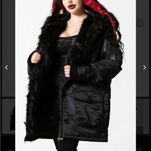Kill star unisex furry black parka